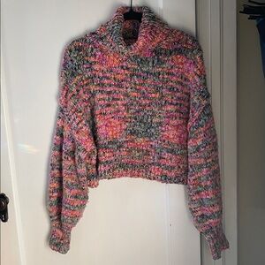 Multicolor Knit Turtleneck Cropped Sweater
